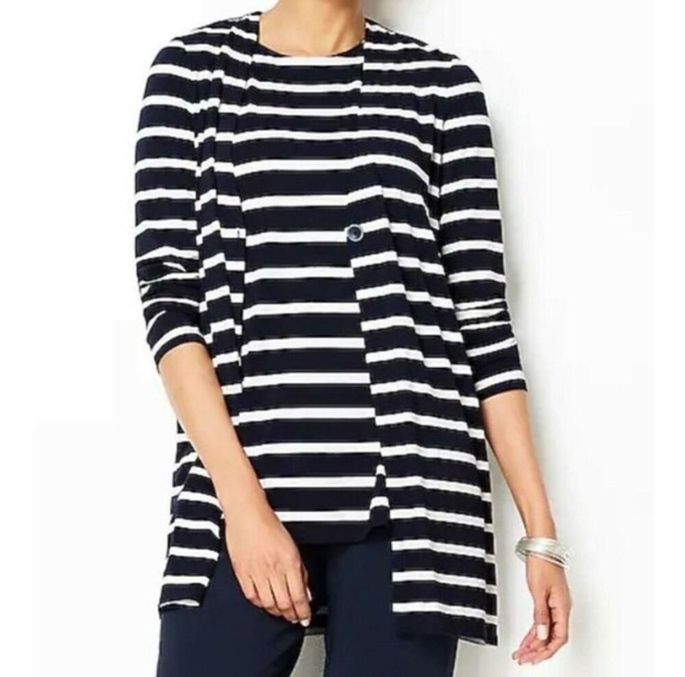J. Jill Wearever Collection 2-Piece Cardigan Set Navy/White Striped Size 3X